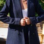 ÇİZGİLİ 4 DÜĞME KALIN KUMAŞ CEKET PANTOLON TAKIM - LACİVERT ÇİZGİLİ