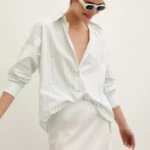 ÇİZGİLİ ARKA UZUN SALAŞ PAMIK GÖMLEK - MİNT YEŞİLİ