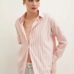 ÇİZGİLİ ARKA UZUN SALAŞ PAMIK GÖMLEK - PEMBE