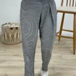 ÇİZGİLİ BEL KLAPELİ RAHAT PANTOLON - GRİ