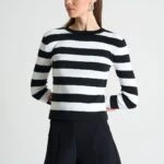 ÇİZGİLİ BİSİKLET YAKA TRİKO - SİYAH BEYAZ