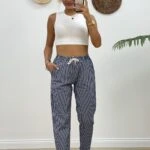 ÇİZGİLİ CEPLİ LİKRALI GABARDİN PANTOLON - LACİVERT ÇİZGİLİ