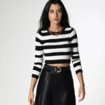ÇİZGİLİ CROP TRİKO - SİYAH BEYAZ