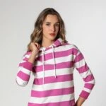 ÇİZGİLİ KAPŞONLU SWEAT - FUŞYA