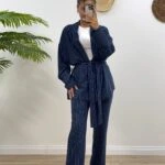 ÇİZGİLİ KİMONO TAKIM - LACİVERT