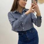 ÇİZGİLİ KISA CROP GÖMLEK - MAVİ BEYAZ