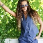 ÇİZGİLİ MASKÜLEN YELEK PALAZZO PANTOLON TAKIM - LACİVERT