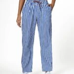 ÇİZGİLİ POPLİN CEPLİ RAHAT PANTOLON - SAKS