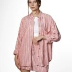 ÇİZGİLİ SALAŞ CEPLİ GÖMLEK+ CEPLİ ŞORT PAMUK TAKIM - KIRMIZI