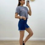 ÇİZGİLİ SIRT BAĞLAMALI MARİN TİŞÖRT - MAVİ BEYAZ