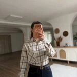 ÇİZGİLİ TEK CEP METAL DÜĞME PAMUK GÖMLEK - KREM