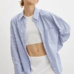 ÇİZGİLİ TEK CEP POPLİN GÖMLEK - MAVİ