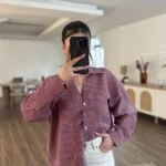 ÇİZGİLİ V YAKA SALAŞ MODAL GÖMLEK - BORDO