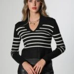 ÇİZGİLİ YAKA DETAYLI TRİKO - SİYAH