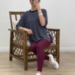 ÇİZGİLİ YAN DÜĞMELİ SALAŞ TİŞÖRT - LACİVERT BEYAZ