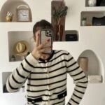 ÇİZGİLİ YUMOŞ GOLD DÜĞME CEP GÖRÜNÜM HIRKA - EKRU SİYAH