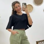 CROP BİSİKLET YAKA TİŞÖRT - SİYAH