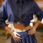 CROP CEP DETAY JEAN GÖMLEK - MAVİ