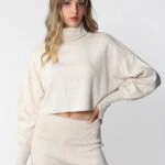 CROP TRİKO PANTOLON TAKIM - KREM