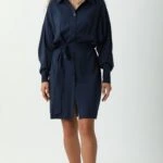 D075 BEL DRAPE VİSKON GÖMLEK ELB. - LACİVERT