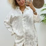 DAİRE DESEN SALAŞ SATEN GÖMLEK - BEYAZ