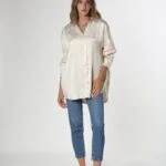 DAİRE DESEN SATEN GÖMLEK - TAŞ