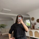 DANTEL DETAY KISA KOL KISA KOL KISA PAMUK TİŞÖRT - SİYAH