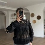 DANTEL DETAY ÖRME TRİKO SWEAT - SİYAH