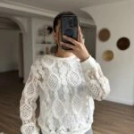 DANTEL DETAY ÖRME TRİKO SWEAT - BEYAZ