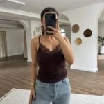 DANTEL ŞERİT ASKILI PAMUK ATLET - KAHVE