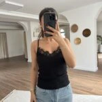 DANTEL ŞERİT ASKILI PAMUK ATLET - SİYAH