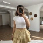 DANTEL ŞERİT KATLI PAMUK ŞORTLU ETEK - SARI