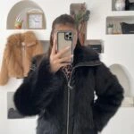 DERİ BİYELİ FERMUARLI KÜRK - SİYAH