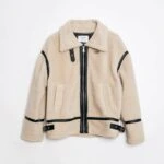 DERİ BİYELİ KEMER DETAY PELUŞ MONT - KREM SİYAH