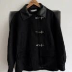 DERİ YAKA KANCALI SÜET KABAN - SİYAH