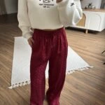 DESEN DOKU CEPLİ VİSKON BEL LASTİK RAHAT PANTOLON - BORDO