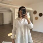 DESEN DOKU TRUVAKAR KOL VİSKON PAMUK GÖMLEK - EKRU