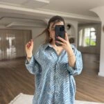 DESENLİ ARKA PİLE OVERSİZE MODAL GÖMLEK - İNDİGO