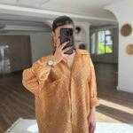 DESENLİ ARKA PİLE OVERSİZE MODAL GÖMLEK - SAFRAN