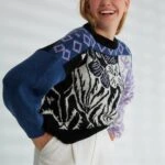 DESENLİ BİSİKLET YAKA KISA KAZAK - SİYAH