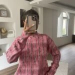 DESENLİ BİSİKLET YAKA VİSKON TRİKO - PEMBE