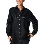 DESENLİ GÜPÜR VİSKON SALAŞ GÖMLEK - SİYAH