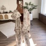 DESENLİ KİMONO PANTOLON PAMUK TAKIM - BEYAZ