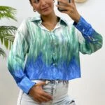 DESENLİ KISA SATEN GÖMLEK - MAVİ DESENLİ