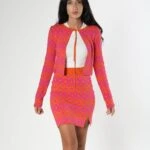 DESENLİ MİNİ TRİKO ETEK - ORANGE