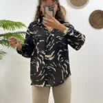 DESENLİ SATEN GÖMLEK - SİYAH