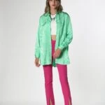 DESENLİ SATEN GÖMLEK - AÇIK YEŞİL