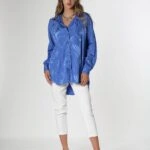 DESENLİ SATEN GÖMLEK - MAVİ