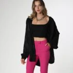 DESENLİ SATEN KİMONO - SİYAH