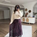 DESENLİ TERS DİKİŞ ŞİFON ASİMETRİK ETEK - MÜRDÜM